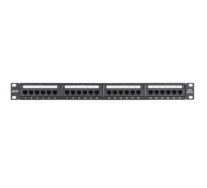 Панель коммутационная 19дюйм 1U 24 порта кат.5e класс D 100МГц RJ45/8P8C 110/KRONE T568A/B неэкран. черн. NETLAN EC-URP-24-UD2